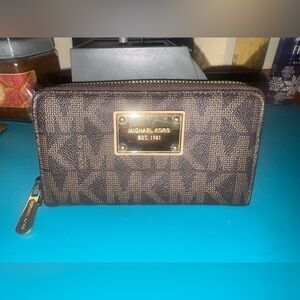 Michael Kors Logo Patterned Wallet with Gold Accents
